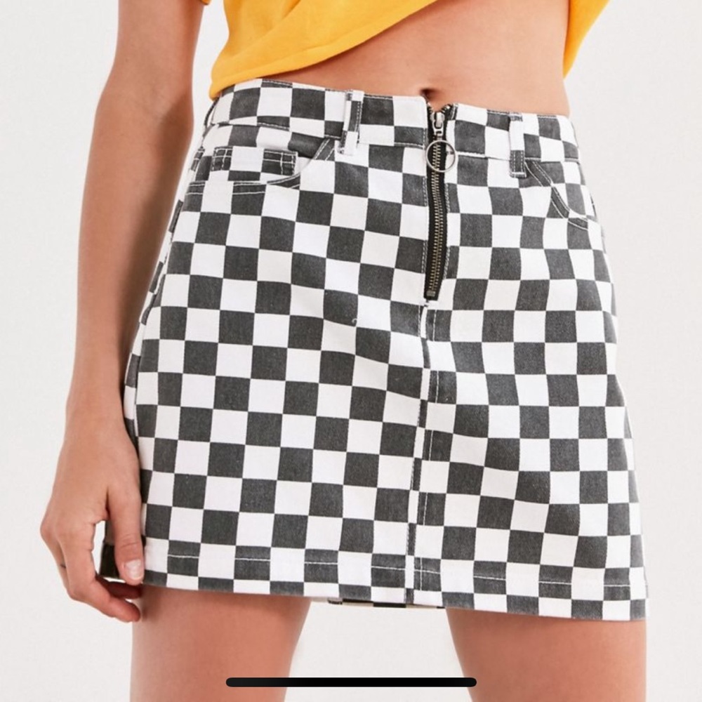 BDG Checkered Denim Zip Mini Skirt
